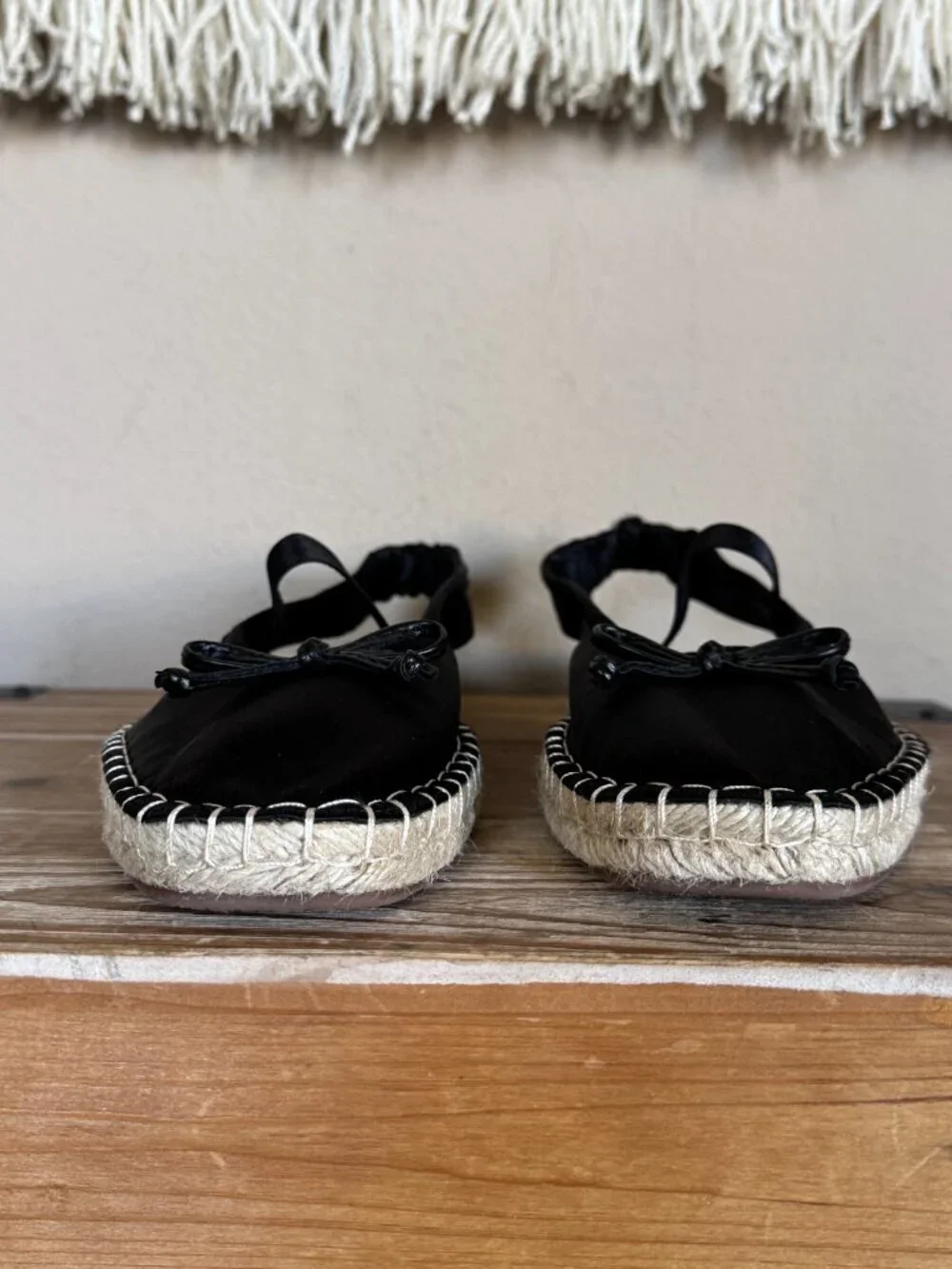 ZARA Black Satin Bow Square Toe Box Maryjane Sling Back Espadrille Flats Size 37
